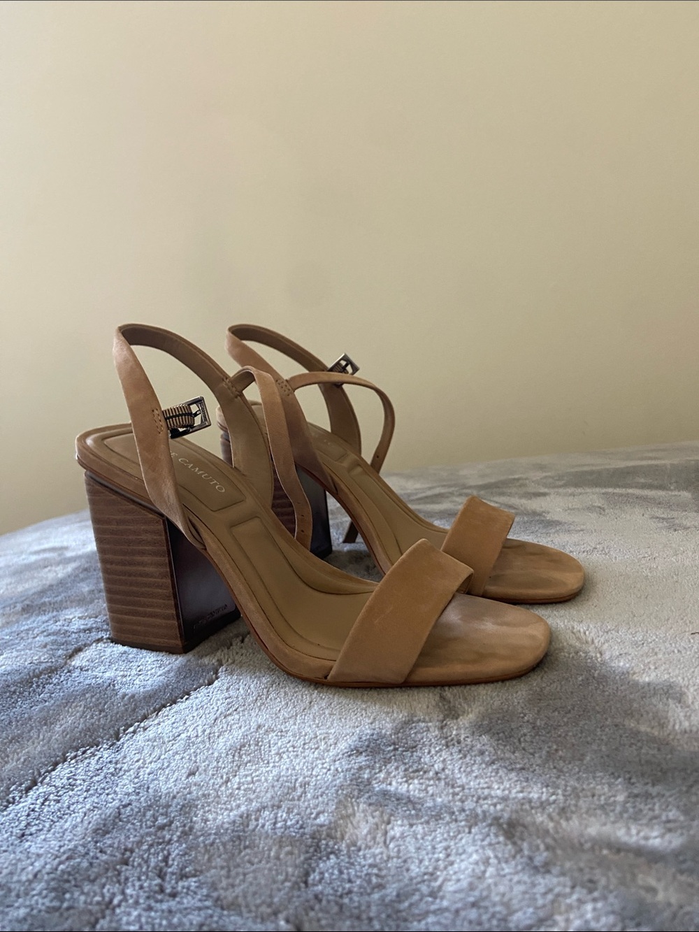 Vince Camuto Suede Tan Block Heel Sandals
